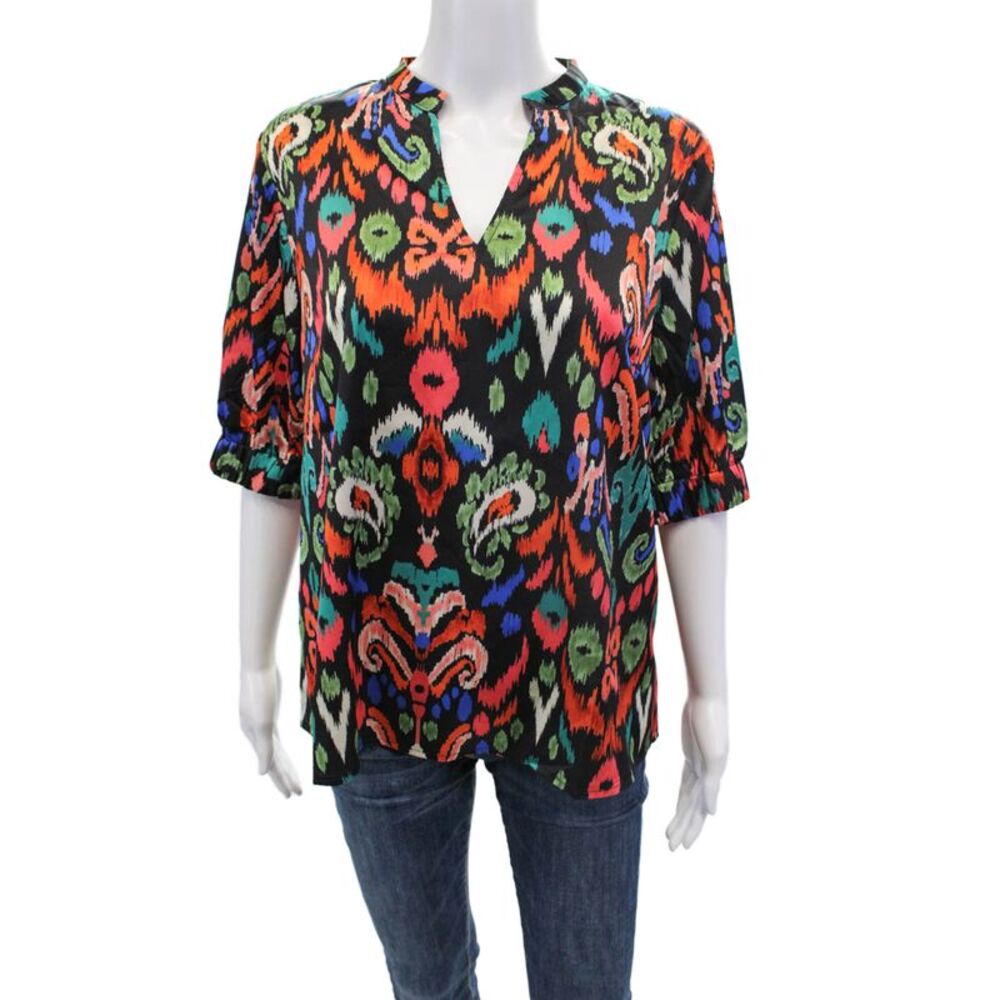 Designer Women's Round Neck Short Sleeves Multicolor Blouse Size L